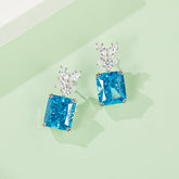 Rectangle Blue Zircon Drop Earrings